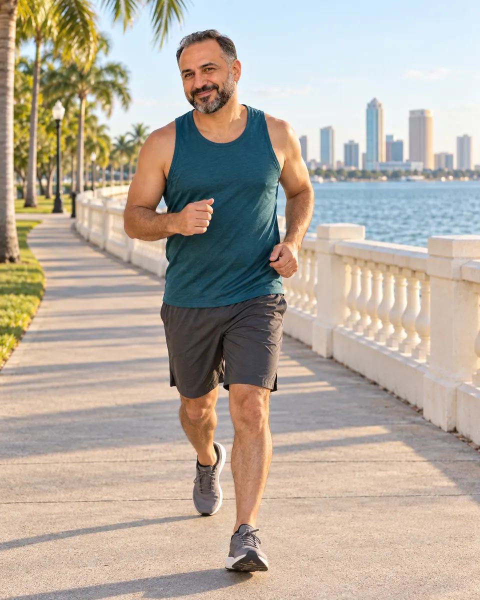 Illustrative photograph of a man jogging along Bayshore Boulevard